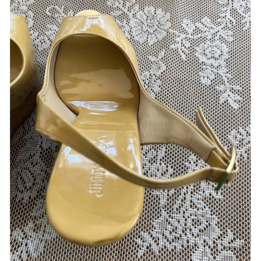 Jimmy Choo Praise Cork Patent Leather Yellow Platform Slingback Wedge S 38.5 - Picture 12 of 14